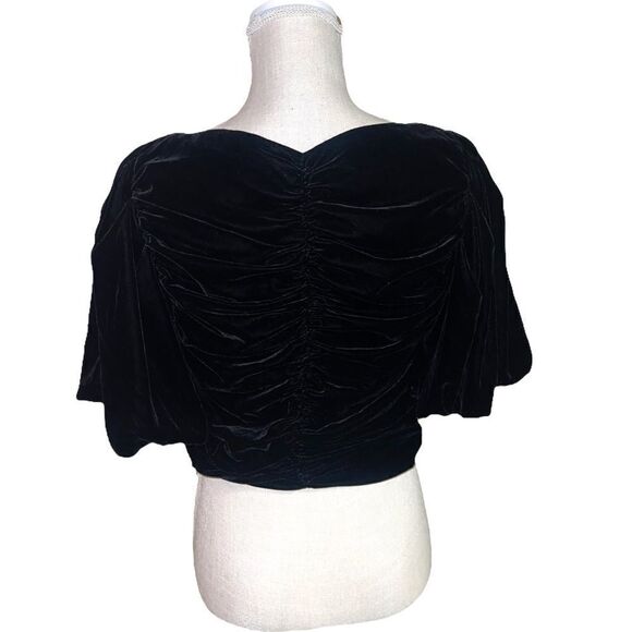 Zara Bloggers Favorite Black Velvet Ruched Ballon Sleeve Top - Picture 5 of 14